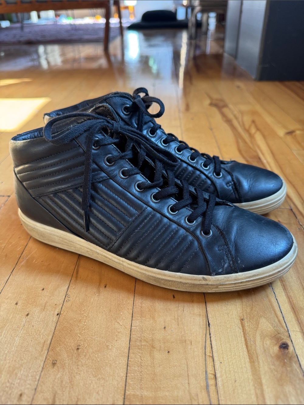 Ecco Black High-Top Leather Sneakers with White Sole